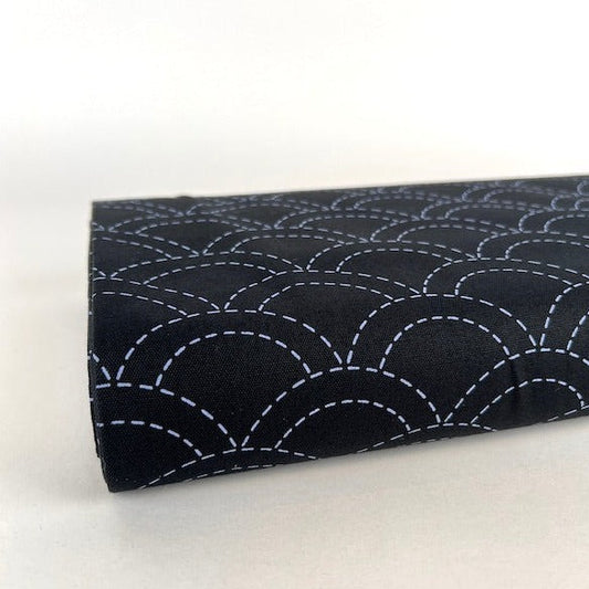 Washout Sashiko - Seigaiha - Black
