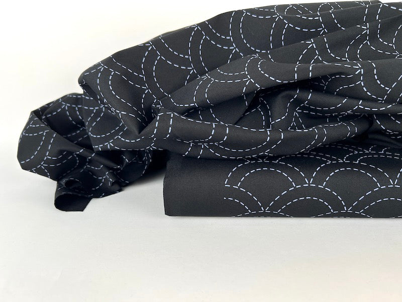 Washout Sashiko - Seigaiha - Black